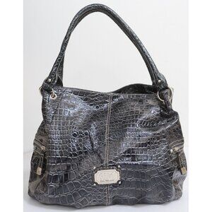 Gia Milani Black Vegan Crocodile Hobo Satchel Handbag Purse Bag